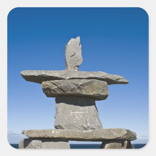 Pegatina Cuadrada Churchill, Manitoba. Inukshuk (Anverso)