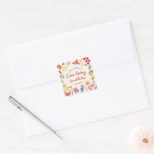 Pegatina Cuadrada Ciao Baby Baby Shower Personalizado italiano rayad