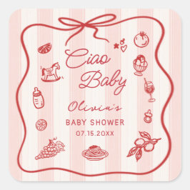 Pegatina Cuadrada Ciao Baby Italian Lemon Baby Shower Sticker