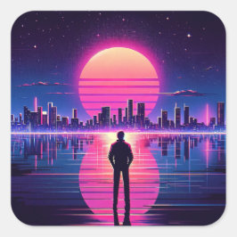 Pegatina Cuadrada Ciberpunk Man
