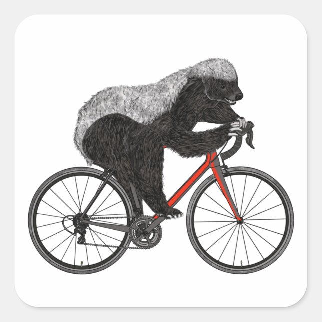Pegatina Cuadrada Ciclismo de Honey Badger Funny Badass (Anverso)