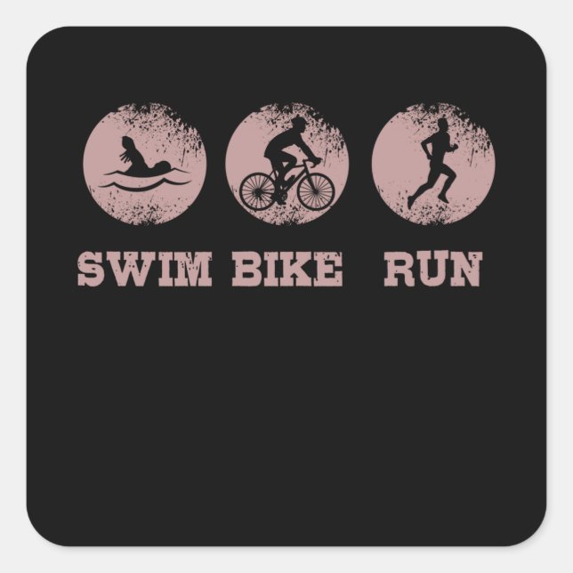 Pegatina Cuadrada Ciclista Triatleta SWIM BIKE RUN (Anverso)