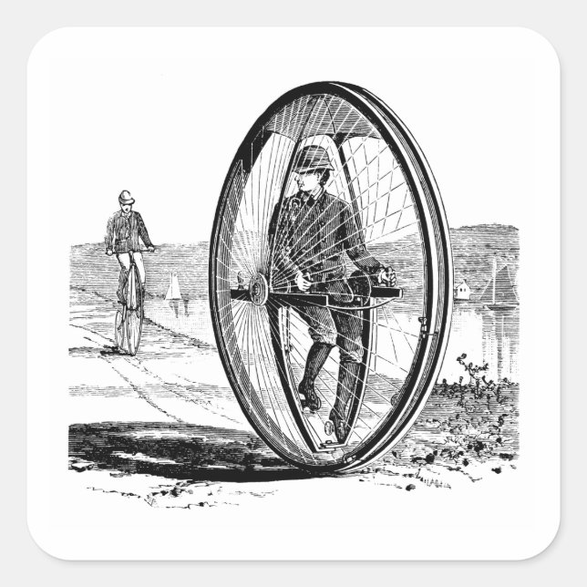 Pegatina Cuadrada Ciclo de las ruedas grandes - Bicicleta de unicicl (Anverso)