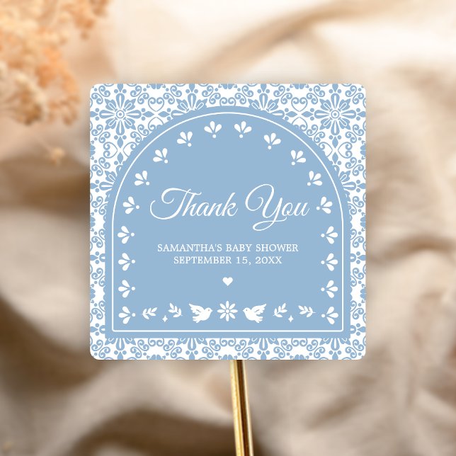 Pegatina Cuadrada Cielito Lindo Papel Picado Baby Shower (Blue Cielito Lindo Papel Picado Baby Shower Sticker)
