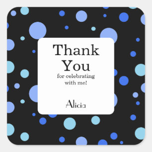 Pegatina Cuadrada Cielo azul cielo simple Polka Dot Black Gracias