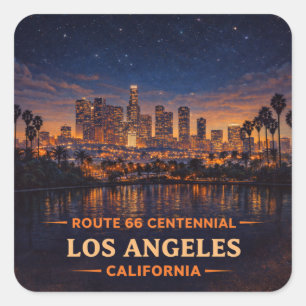 Pegatina Cuadrada Cielo de Los Ángeles California al anochecer Estre