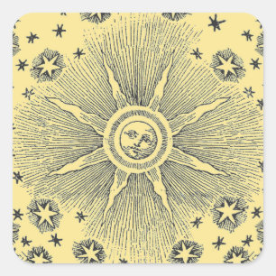 Pegatina Cuadrada Cielo Nocturno Antiguo Estrellas Sol Zodiaco Medie