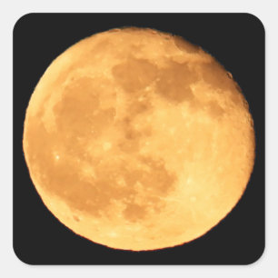 Pegatina Cuadrada Cielo Nocturno con Resplandor Naranja de Luna Llen