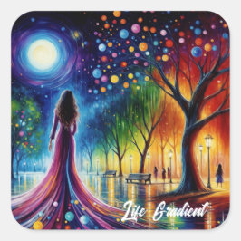 Pegatina Cuadrada Cielo nocturno mágico con orbitas brillantes linte