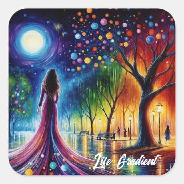 Pegatina Cuadrada Cielo nocturno mágico con orbitas brillantes linte (Anverso)