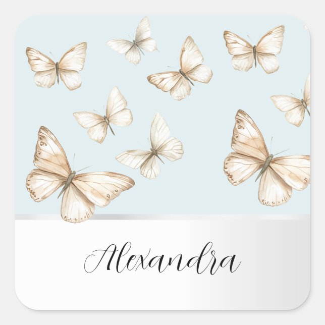 Pegatina Cuadrada Cielos Azules y Mariposas  (Anverso)