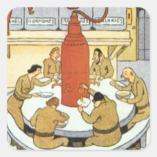 Pegatina Cuadrada Ciencia Ficción Vintage, científicos de laboratori