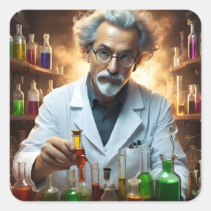 Pegatina Cuadrada Científico En Pociones De Mezcla De Laboratorio,