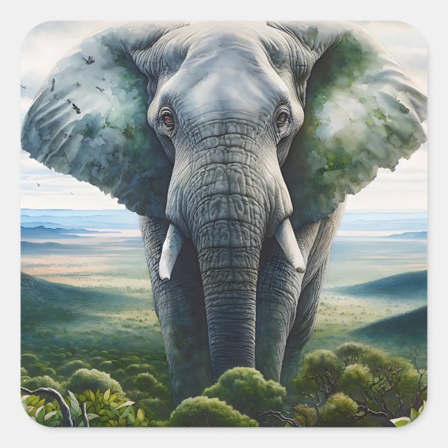 Pegatina Cuadrada Cierre de Cute Elephant (Anverso)