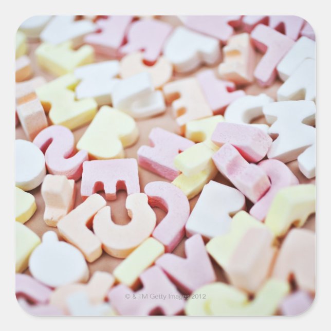 Pegatina Cuadrada Ciérrese para arriba de alfabeto vibrante del (Anverso)