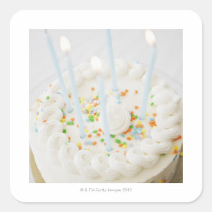 Pegatina Cuadrada Ciérrese para arriba de la torta de cumpleaños c