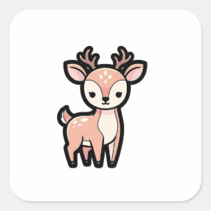 Pegatina Cuadrada Ciervo Tranquilo – Ilustración de Animal Kawaii Ad