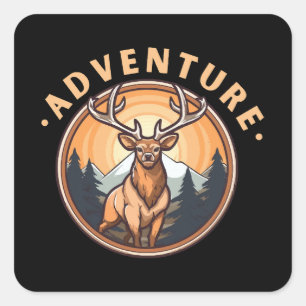 Pegatina Cuadrada Ciervos - Salvajismo - Camping - Aventura