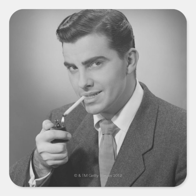 Pegatina Cuadrada Cigarrillo para encender el hombre (Anverso)