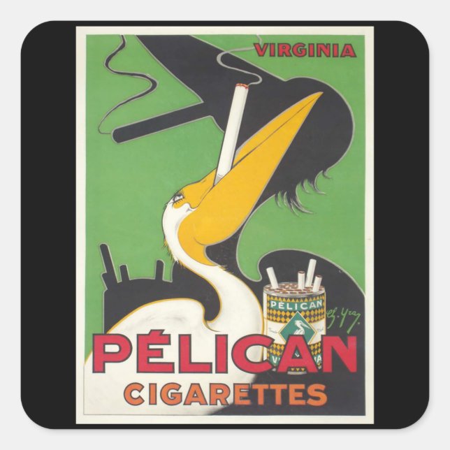 Pegatina Cuadrada Cigs Pelícanos - Cigarrillos de época (Anverso)
