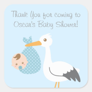Pegatina Cuadrada Cigüeña de Gracias Entrega un Adorable Niño