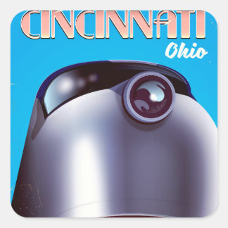 Pegatina Cuadrada Cincinnati, Afiche de viaje de la Locomotora de Oh