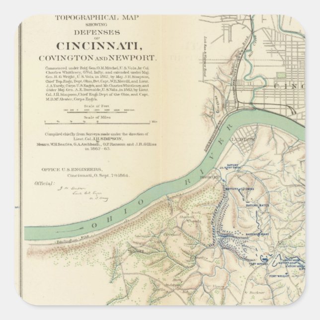 Pegatina Cuadrada Cincinnati, Covington, Newport (Anverso)