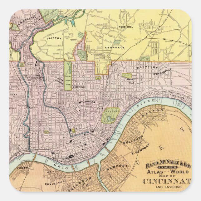 Pegatina Cuadrada Cincinnati, Ohio 2 (Anverso)