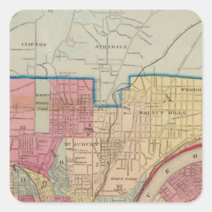 Pegatina Cuadrada Cincinnati, Ohio y sus alrededores