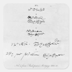 Pegatina Cuadrada Cinco autógrafos auténticos de William Shakespea