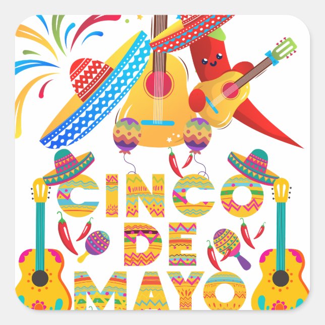 Pegatina Cuadrada cinco de mayo (Anverso)