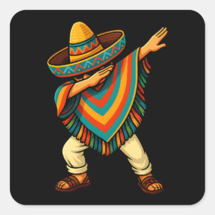 Pegatina Cuadrada Cinco de Mayo Dabbing mexicano Poncho
