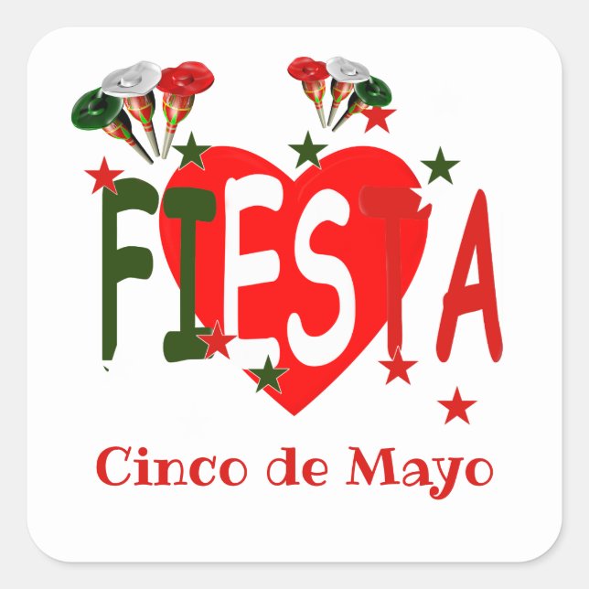 Pegatina Cuadrada Cinco de mayo, fiesta mexicana (Anverso)