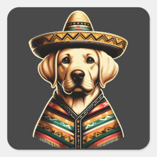 Pegatina Cuadrada Cinco De Mayo Labrador Recuperador Poncho Sombrero