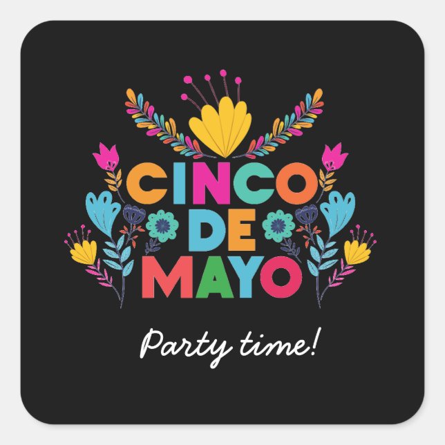 Pegatina Cuadrada Cinco de Mayo, México colorido (Anverso)