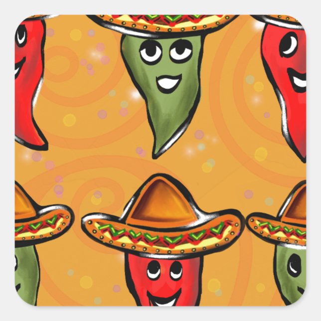 Pegatina Cuadrada Cinco de Mayo Peppers (Anverso)