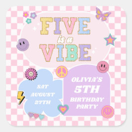 Pegatina Cuadrada Cinco es una fiesta de cumpleaños de Vibe Preppy P