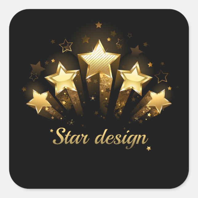 Pegatina Cuadrada Cinco estrellas de oro en negro (Anverso)