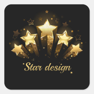 Pegatina Cuadrada Cinco estrellas de oro en negro