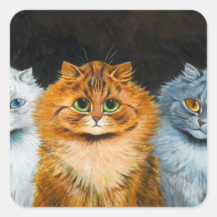 Pegatina Cuadrada Cinco gatos de Louis Wain