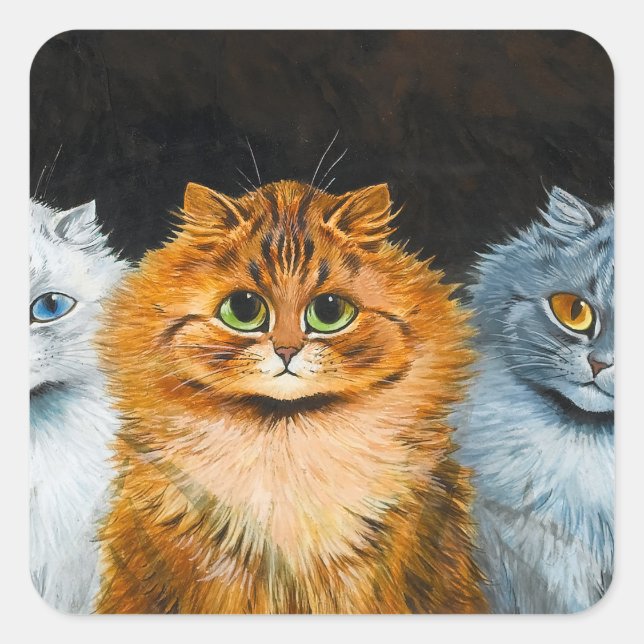 Pegatina Cuadrada Cinco gatos de Louis Wain (Anverso)