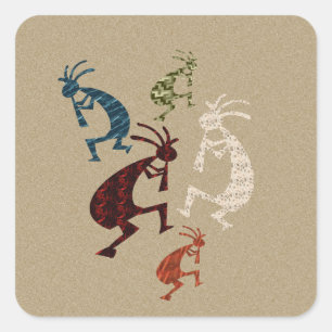 Pegatina Cuadrada Cinco Kokopelli