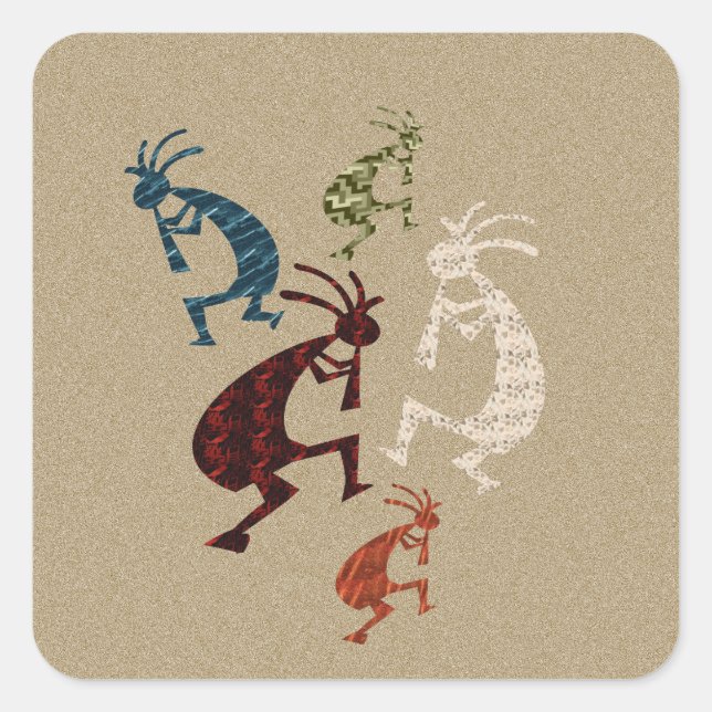 Pegatina Cuadrada Cinco Kokopelli (Anverso)