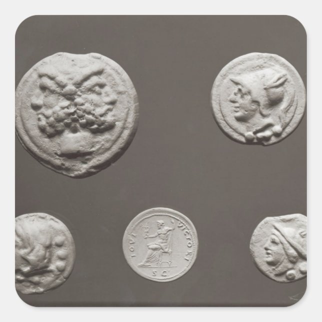 Pegatina Cuadrada Cinco monedas (Anverso)