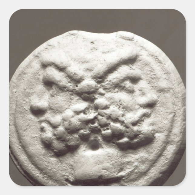 Pegatina Cuadrada Cinco monedas que representan a Janus, Júpiter (Anverso)