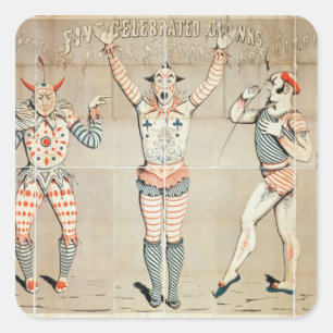 Pegatina Cuadrada Cinco payasos celebrados atados a las arenas