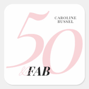 Pegatina Cuadrada Cincuenta y Fabuloso Cumpleaños 50 Rosa