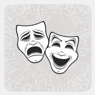Pegatina Cuadrada Cine De Comedia Y Tragedia Enmascara Línea Negra