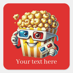 Pegatina Cuadrada Cine divertida de palomitas de maíz agregar texto