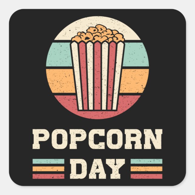 Pegatina Cuadrada Cine Popcorn Day Cine Snack Pop Film Gift Idea (Anverso)